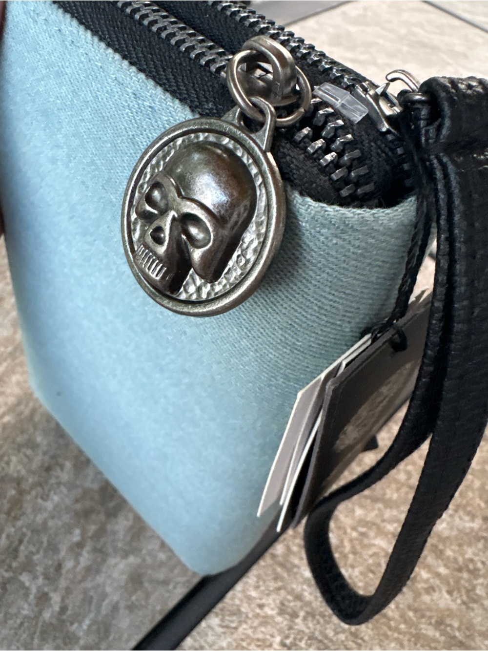 Ed Hardy Light Blue Denim Skull & Roses Wristlet Wallet - Picture 3 of 13